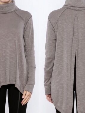 We The Free Taupe Split Back Tunic Top Boho Slouchy